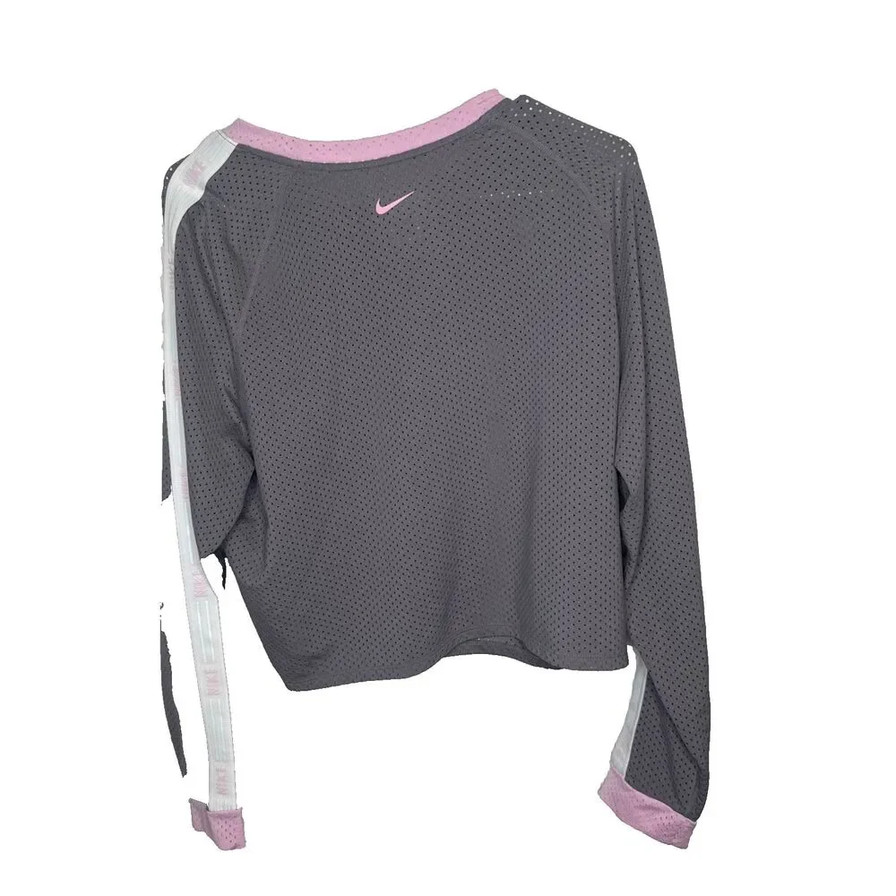 Nike Dri-Fit Cropped Top Womens XL Gray Pink Mesh Long Sleeve Running Workout